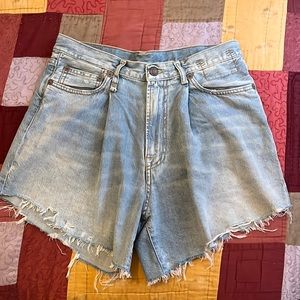 R13 Damon pleated denim shorts